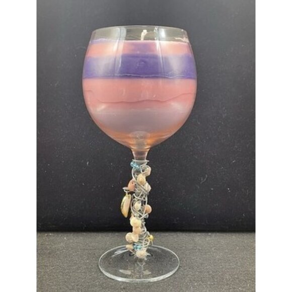 Saturn Seashell Candle Purple Pink Lavender Wine Goblet - Picture 2 of 10